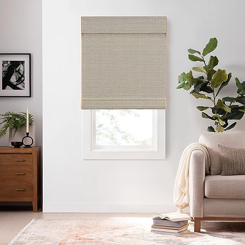 Miniatura 7 de ECLIPSE Persianas romanas de bambú para ventanas de 36 pulgadas de ancho x 72 pulgadas de largo, persianas sin cordones con filtro de luz de