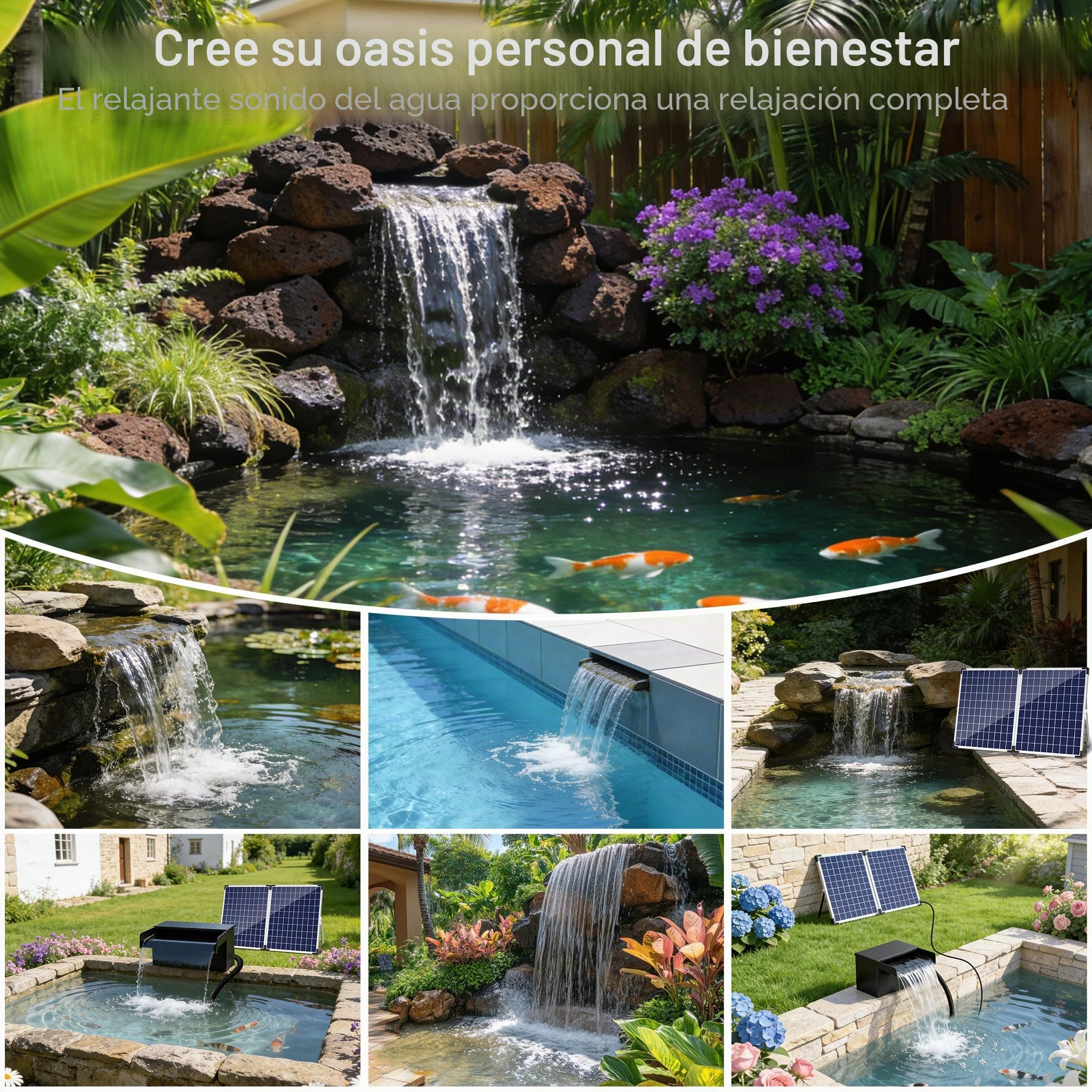 Biling 50W Solar Cascada de Agua de Acero Inoxidable Set Completo con Bomba y Filtro 40W 2100L/H 20 cm Cascada de Agua para Estanque de Jardín, Estanque de Koi, Estanque de Natación, Decoración de