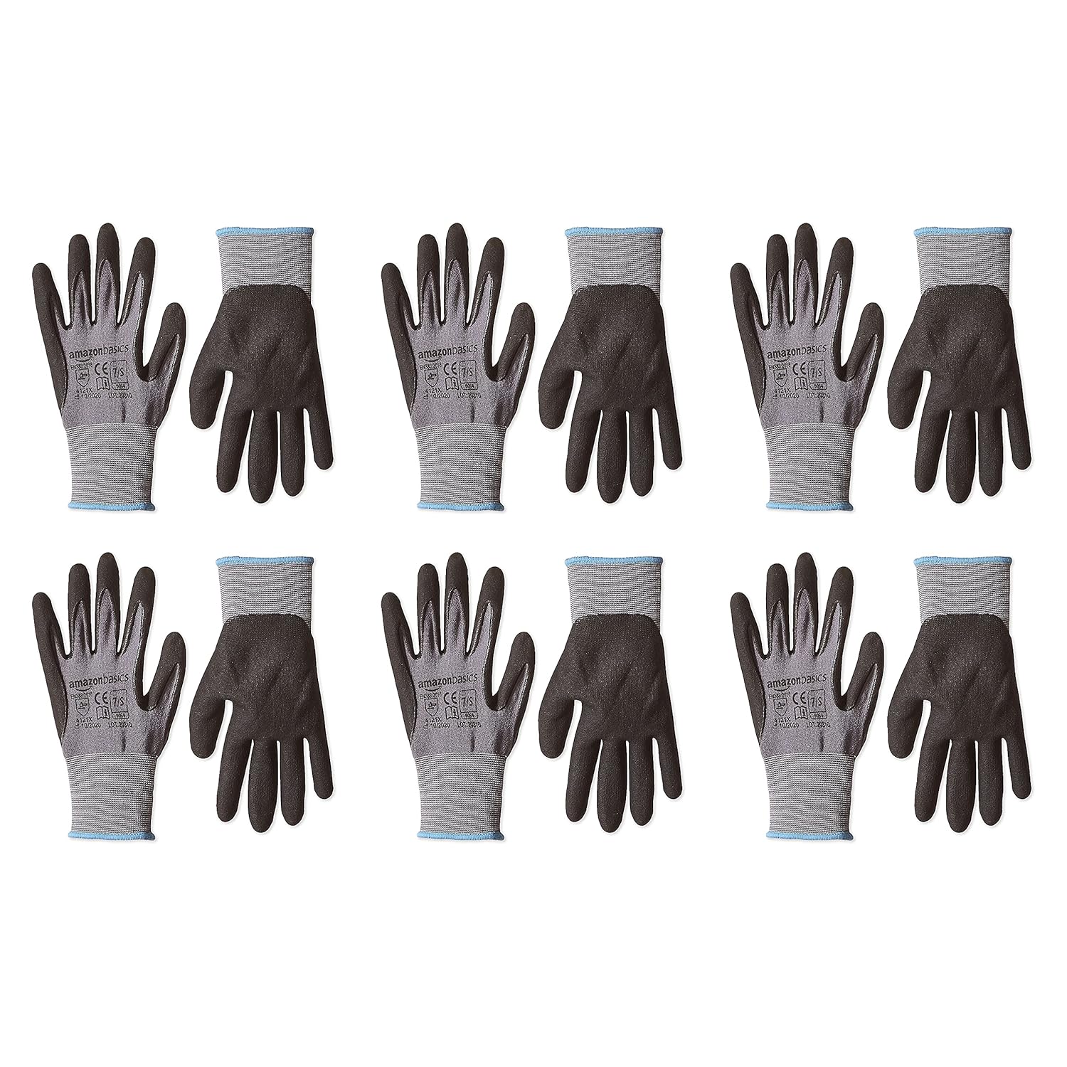 Amazon Basics Micro-Foam Nitrile Coated Gloves, Nylon Liner Fiber, Touch Screen, Grey, Size 7 (S), Pack of 6 - Image 2