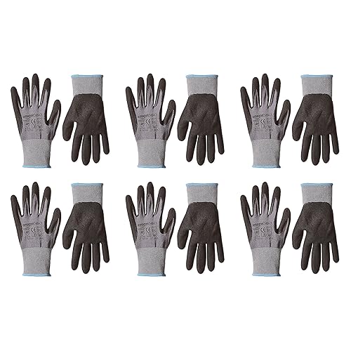 Miniatura 2 de Tienda Basics Guantes recubiertos de nitrilo de microespuma, fibra de forro de nailon, pantalla táctil, gris, talla 7 (S), 6 pares