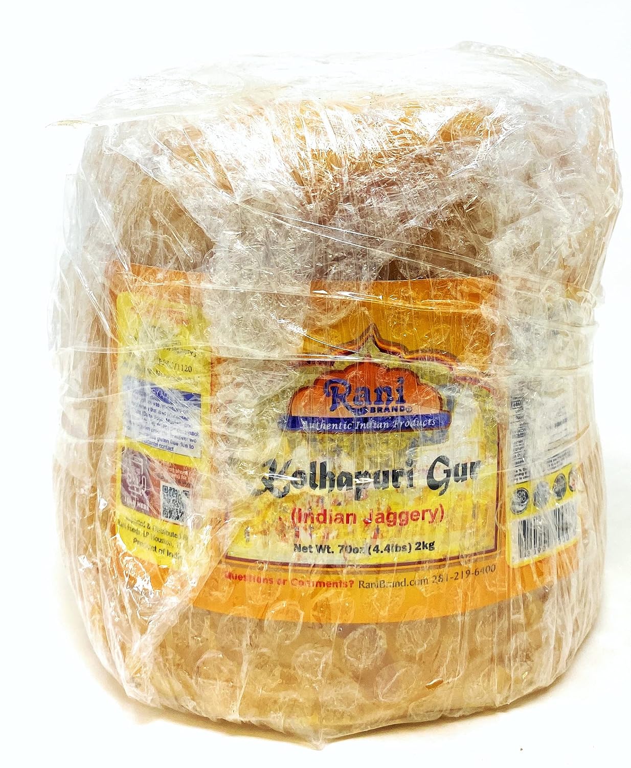 Rani Kolhapuri Gur (Jaggery) 2kg (4.4lbs) ~ Unrefined Cane Sugar, No Color added, Gluten Friendly | Vegan | NON-GMO | No Salt or fillers