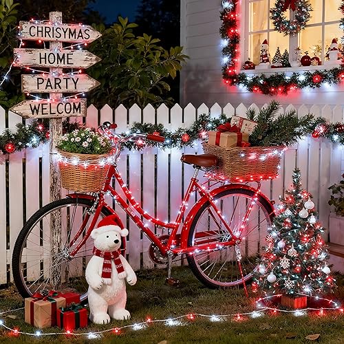 Miniatura 79 de JMEXSUSS Guirnalda de luces LED de 168 pies, 600 luces LED para el día de San Valentín, luces rojas de Navidad con alambre transparente, 8 modos