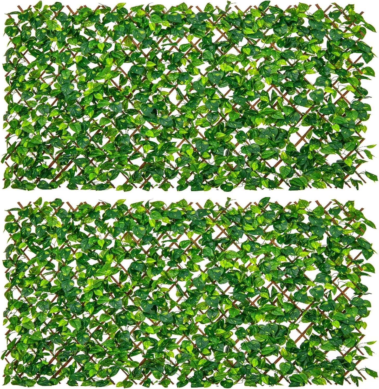 Giantex 2 Pack Expandable Fence Privacy Screen - Decorative Faux Green Ivy Fencing Panel for Balcony, Artificial Hedges with PE Leaves and Willow for Outdoors Garden Patio Deck Apartment