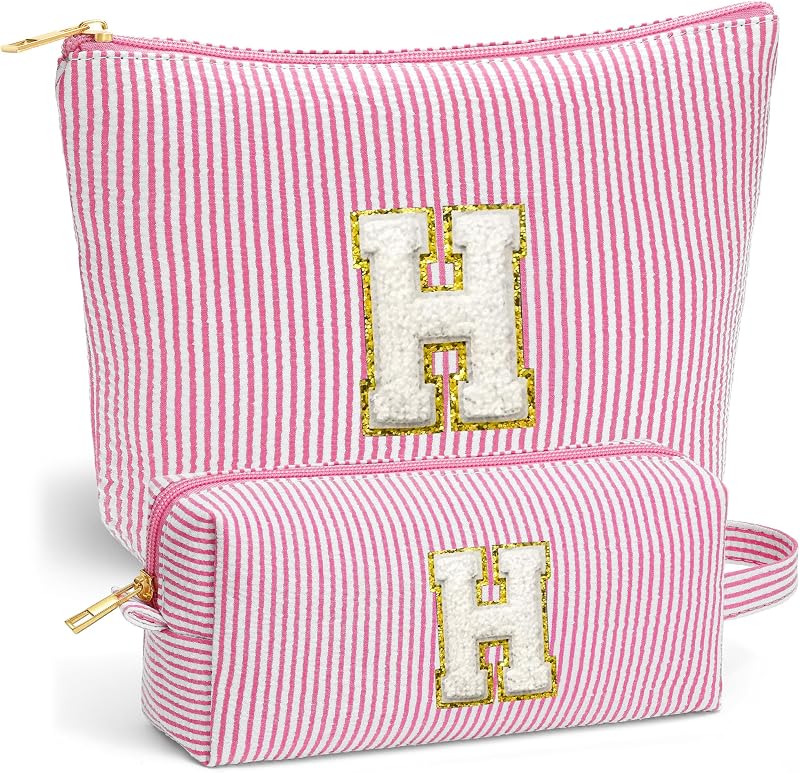 Necessaire de maquiagem Fohufo com inicial H, conjunto com 2 bolsas, rosa