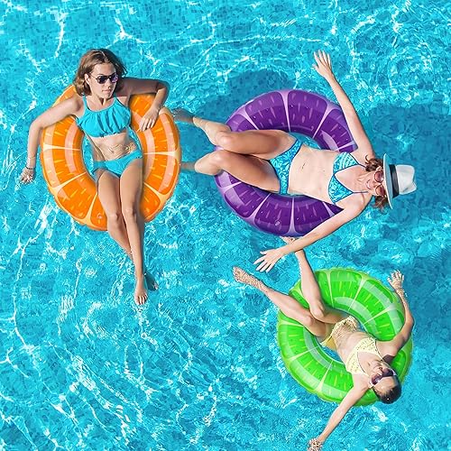 Miniatura 6 de Elcoho Anillos de natación con temática de frutas con diseños de naranjauvalimón, flotadores inflables de piscina para verano al aire libre fiesta
