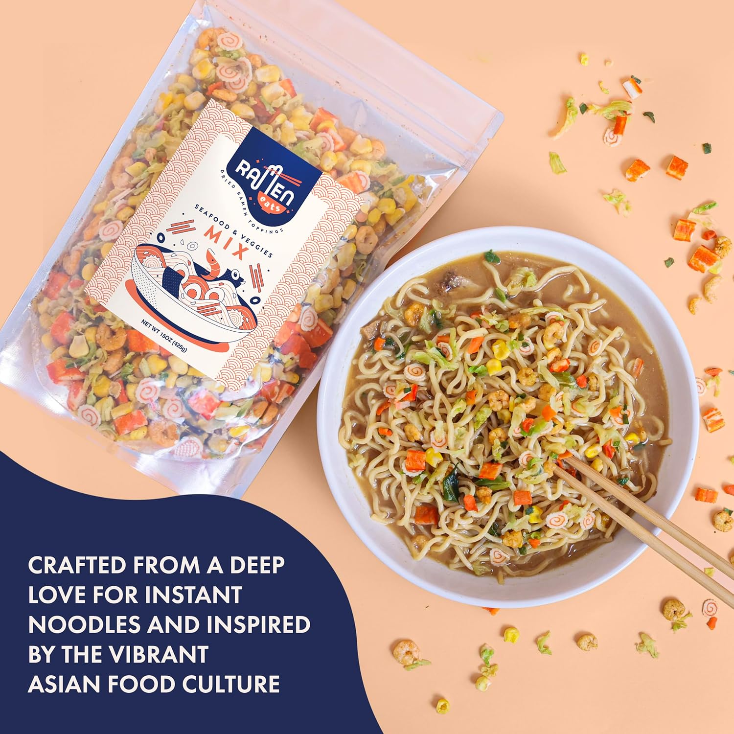 Ramen Eats Classic Seafood Mix with Dried Vegetables for Noodles (15oz Seafood Mix)
