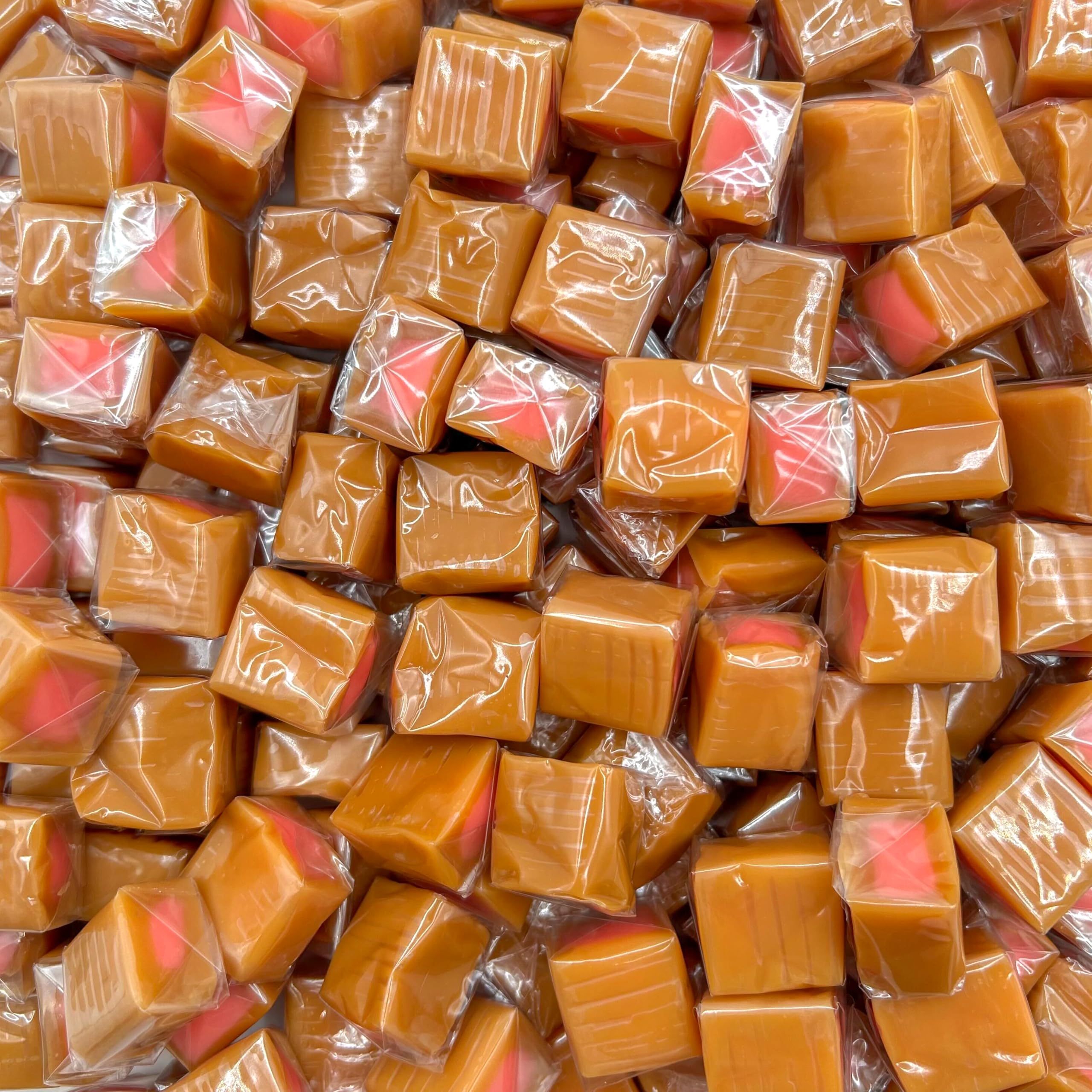 Caramel Cubes Candy (1 Pound Bag) Strawberry Filling, Individually Wrapped (A...