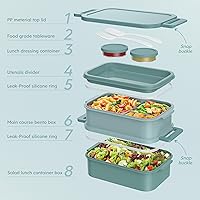 Vista 5 de Jelife Caja Bento Lonchera para Adultos - Caja Bento Apilable de 72 oz para Adultos, 3 Capas Todo en Uno Caja Bento Grande a Prueba de Fugas