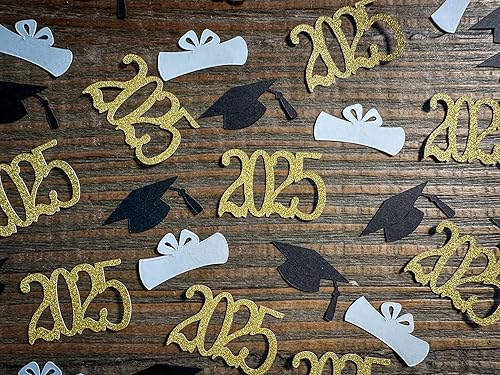 Miniatura 2 de Gold 2025, Graduation Cap, and Diploma Graduation Party Confetti