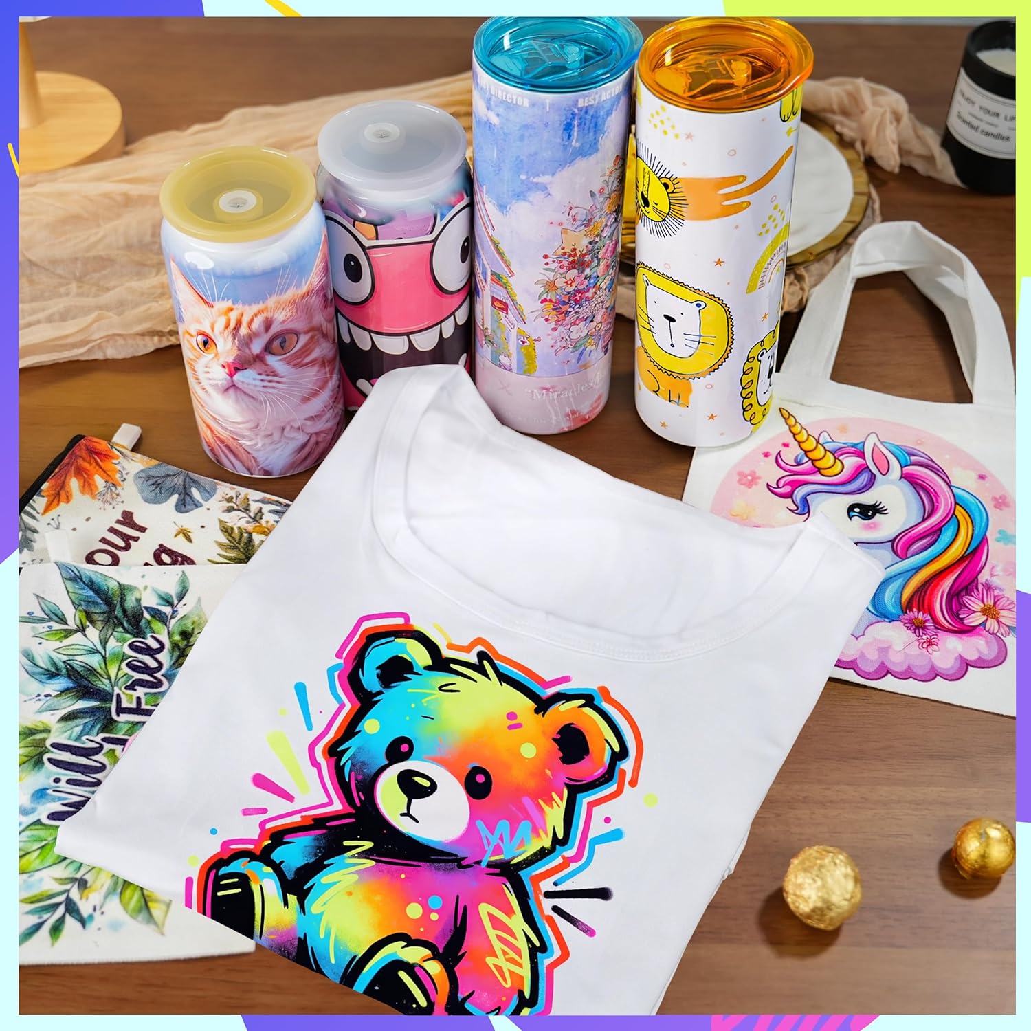 Joyclub Bundle of 5 Pack Sublimation Blanks Bulk Wholesale White Polyester T Shirts and 20 Pack Canvas Tote Bags