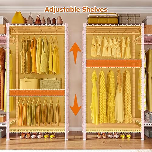 Miniatura 4 de Raybee Perchero de ropa resistente para colgar ropa, perchero ajustable con estantes, perchero con ruedas, carga máxima de 905 libras, 75 pulgadas