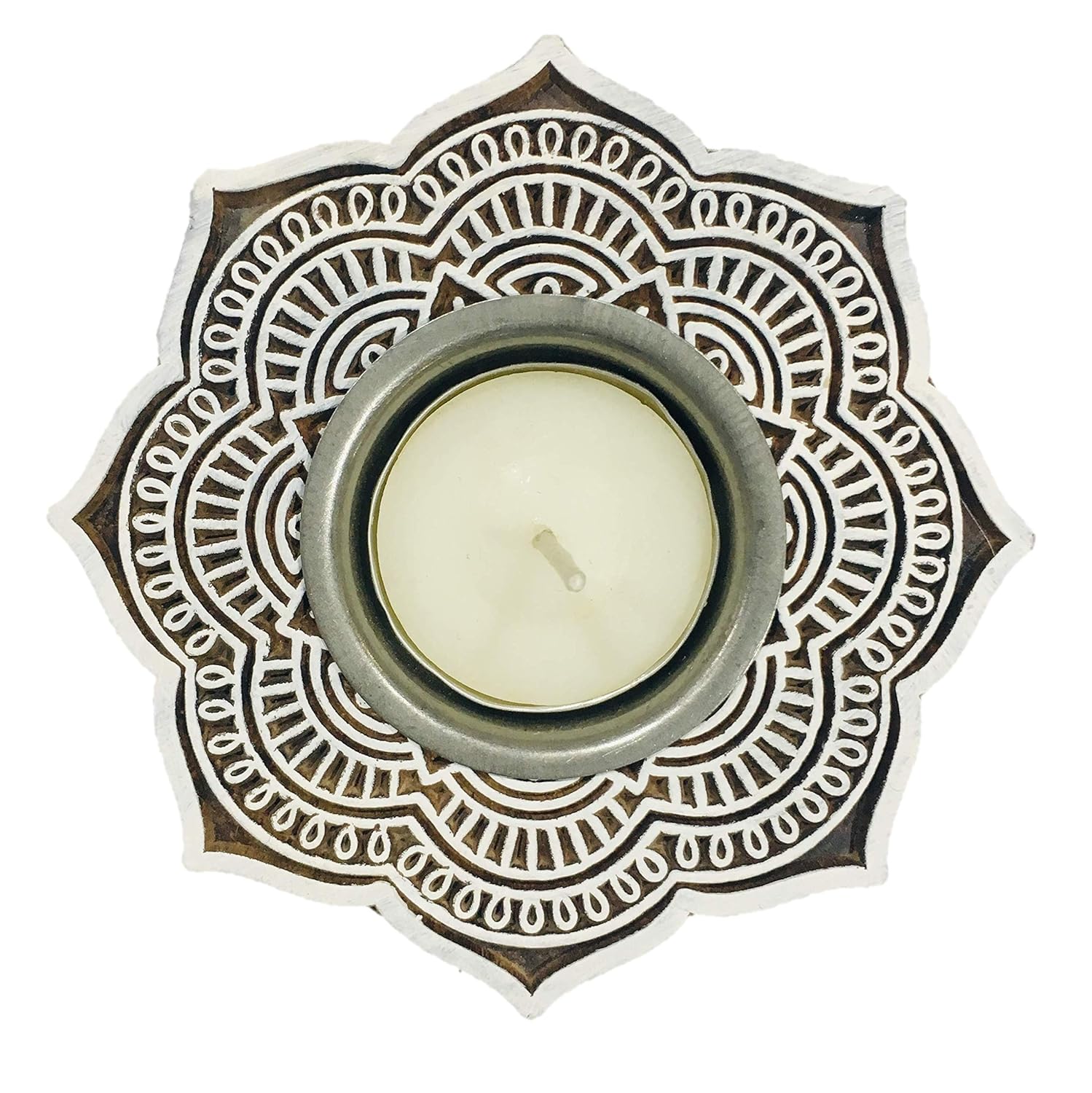 BZ. CREATIONS Wooden Block Tea Light Unique Candle Holder (Size 3.3 x