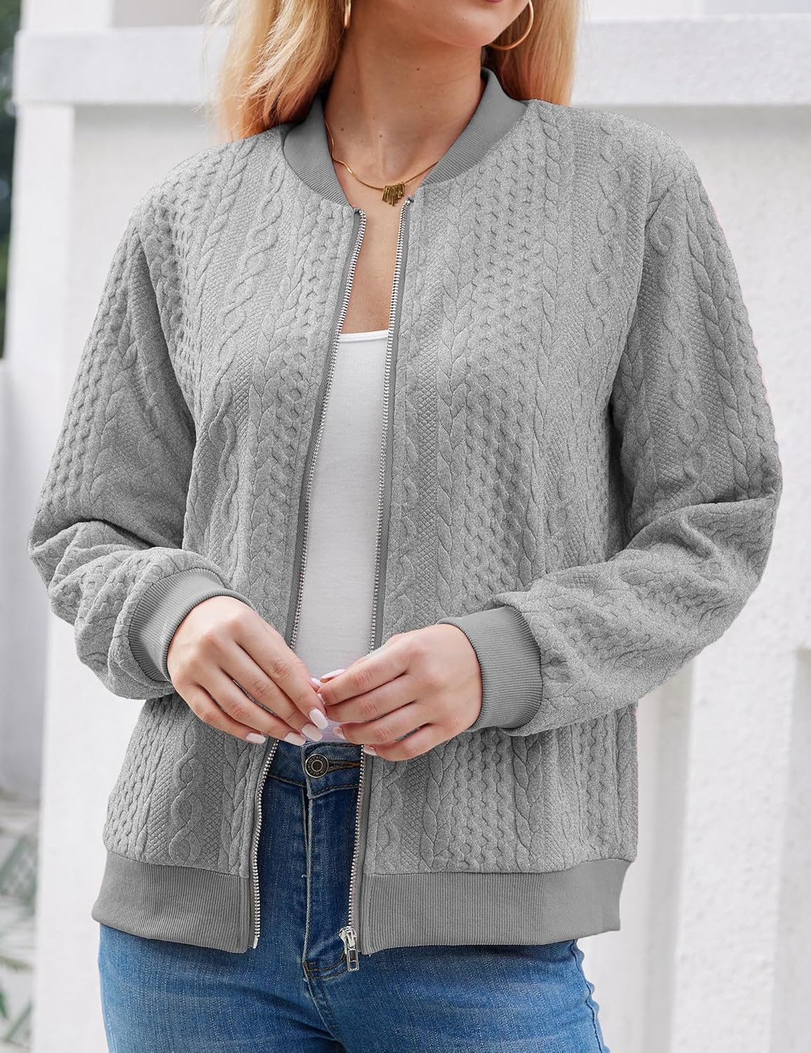 Larmliss Women's Zip Up Cardigan Sweater Hoodies Long Sleeve Jacket Crewneck Casual Outerwear Spring Fall Trendy Coat Outfits - Image 3