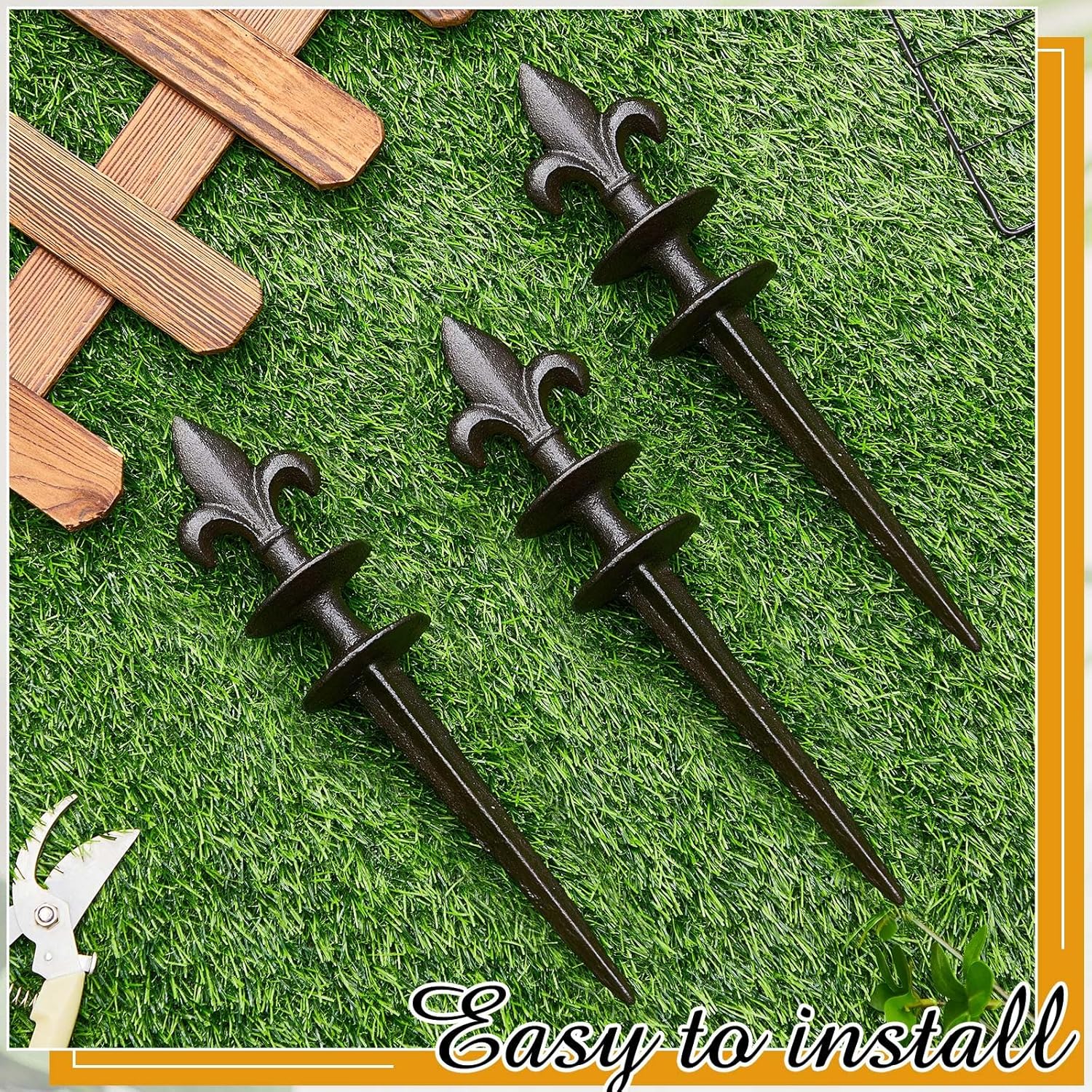 Tandefio 3 Pcs Fleur De Lis Garden Hose Guide Stakes, Heavy Duty Decorative Antique Black Cast Iron Metal Hose Guides, Plant Protector for Lawn Yard Flower Bed
