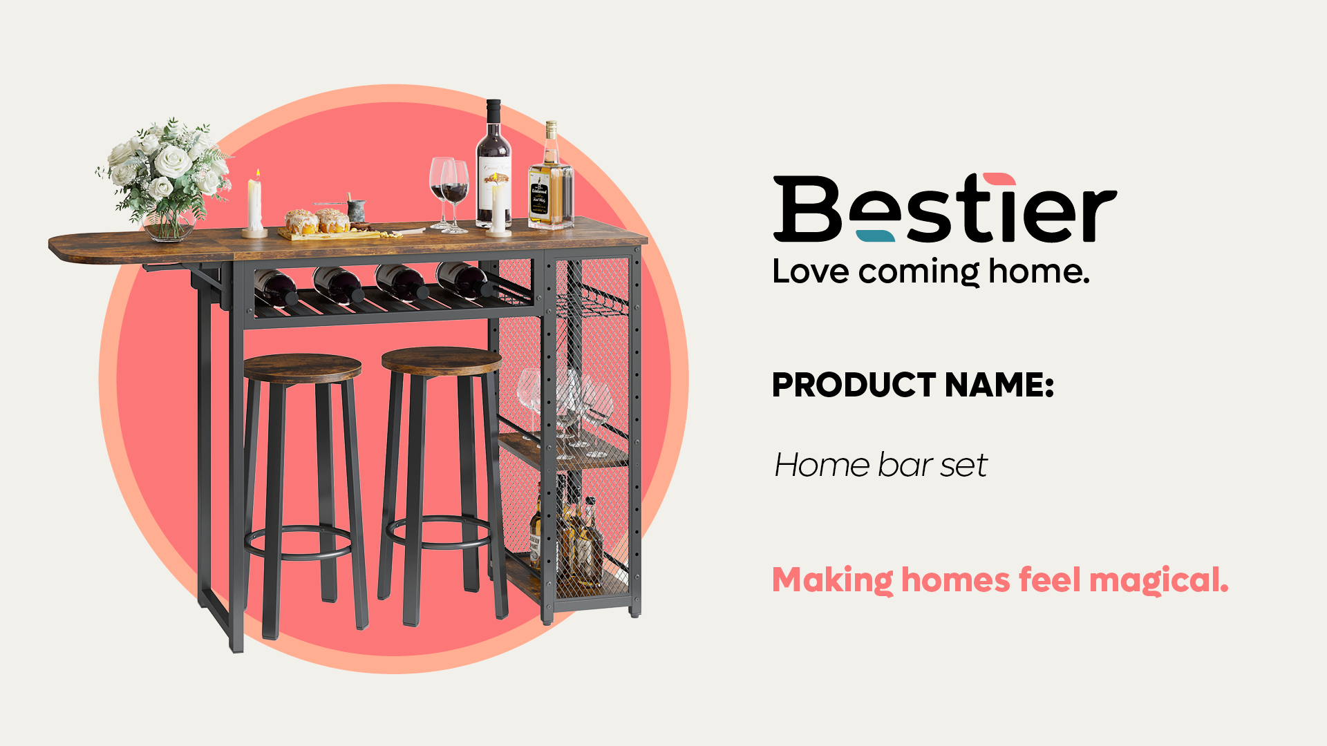 Bestier Rustic Industrial Expandable Dining Table with Storage