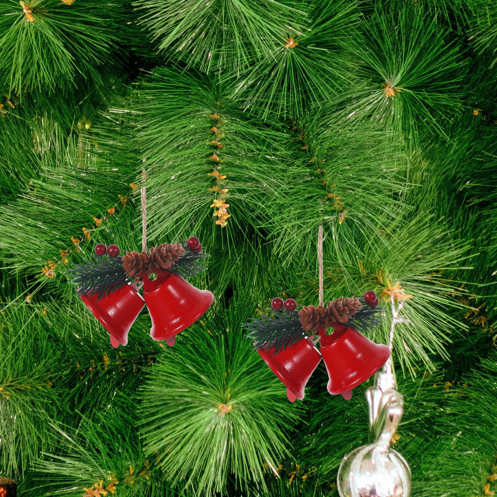 6 Stück Weihnachtsglockenanhänger aus Eisen Rot zum Aufhängen