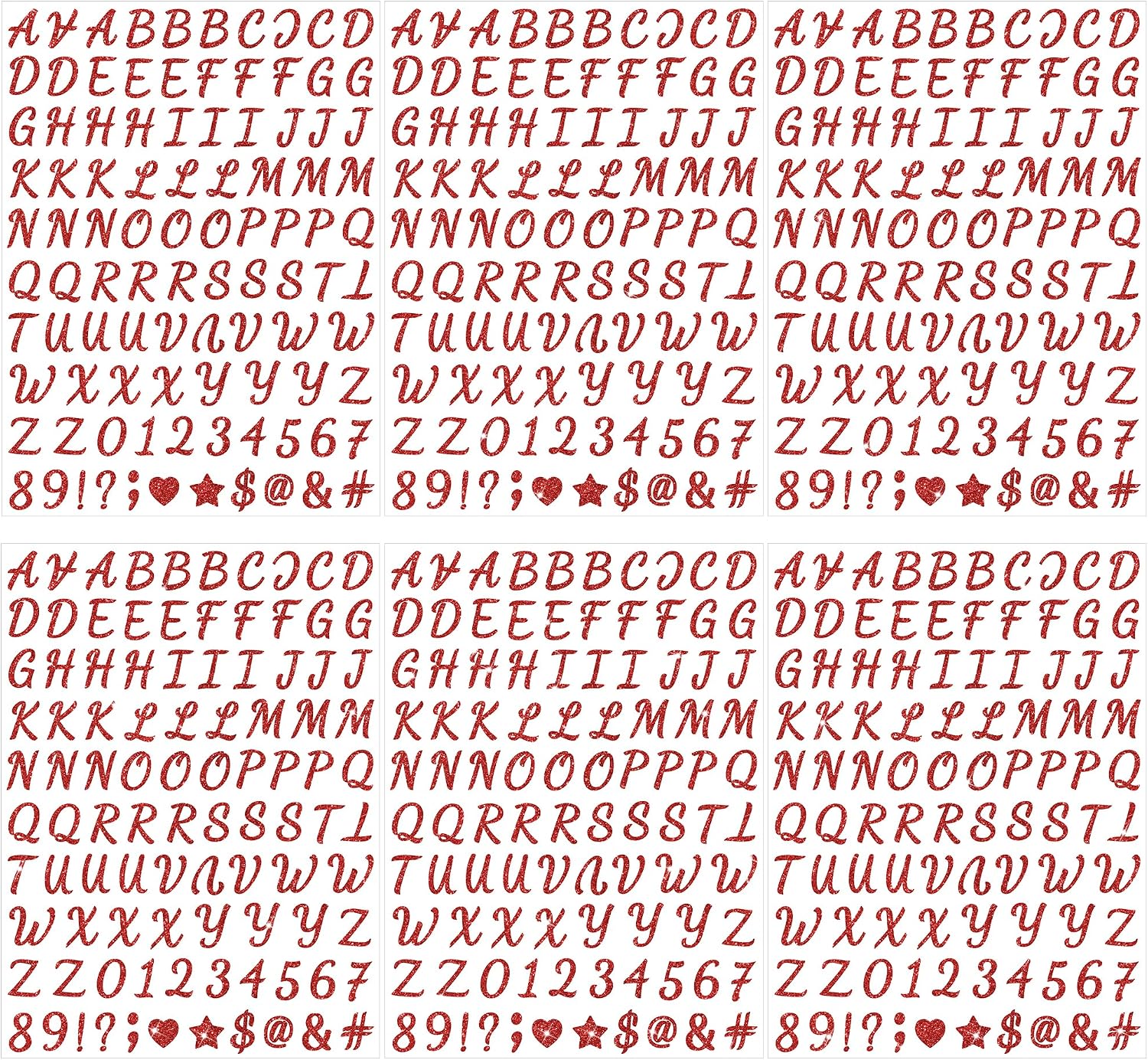588 PCS Glitter Letter Stickers, 0.5 Inch Alphabet Number Stickers (Red)