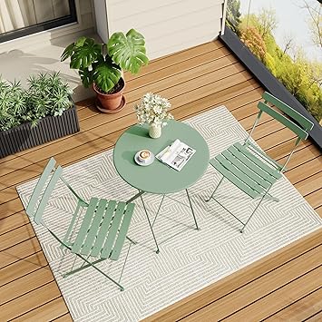 Bistro Table and Chairs Set of 2, 3 Piece Outdoor/Indoor Folding Patio Bistro Sets, 2 Chair Patio Furniture Set with Table, Premium Frame Foldable Coffee Tables for Balcony, Yard, Garden, Green