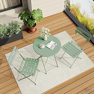 Bistro Table and Chairs Set of 2, 3 Piece Outdoor/Indoor Folding Patio B...