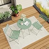 Bistro Table and Chairs Set of 2, 3 Piece Outdoor/Indoor Folding Patio Bistro Sets, 2 Chair Patio Furniture Set with Table, Premium Frame Foldable Coffee Tables for Balcony, Yard, Garden, Green