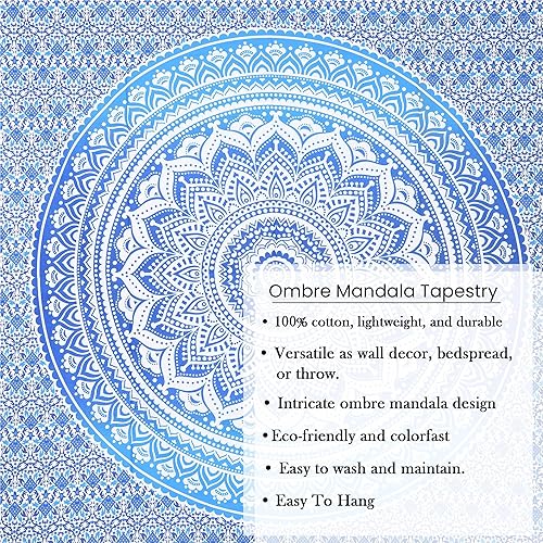 Miniatura 6 de The Art Box - Tapiz de mandala para colgar en la pared, psicodélico, hecho de algodón indio, se puede usar como colcha, manta para pícnic,