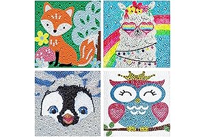 DIYDECORFUN Rhinestone Painting Kits for Kids, Animal Diamond Art Kits for Age 6 Up