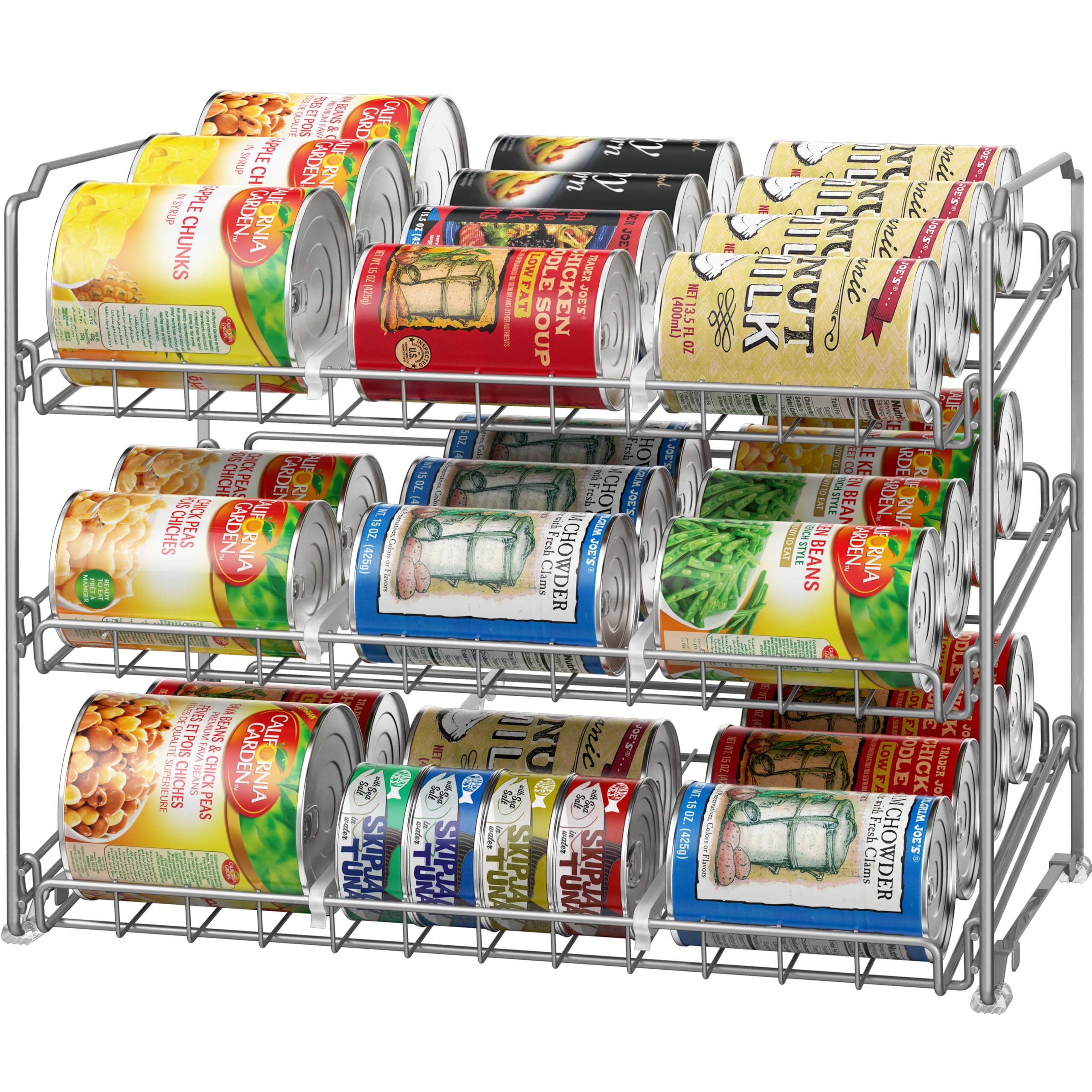 Simple Houseware Stackable Can Rack, Silver, Adjustable Plastic Dividers, Holds 36 Cans