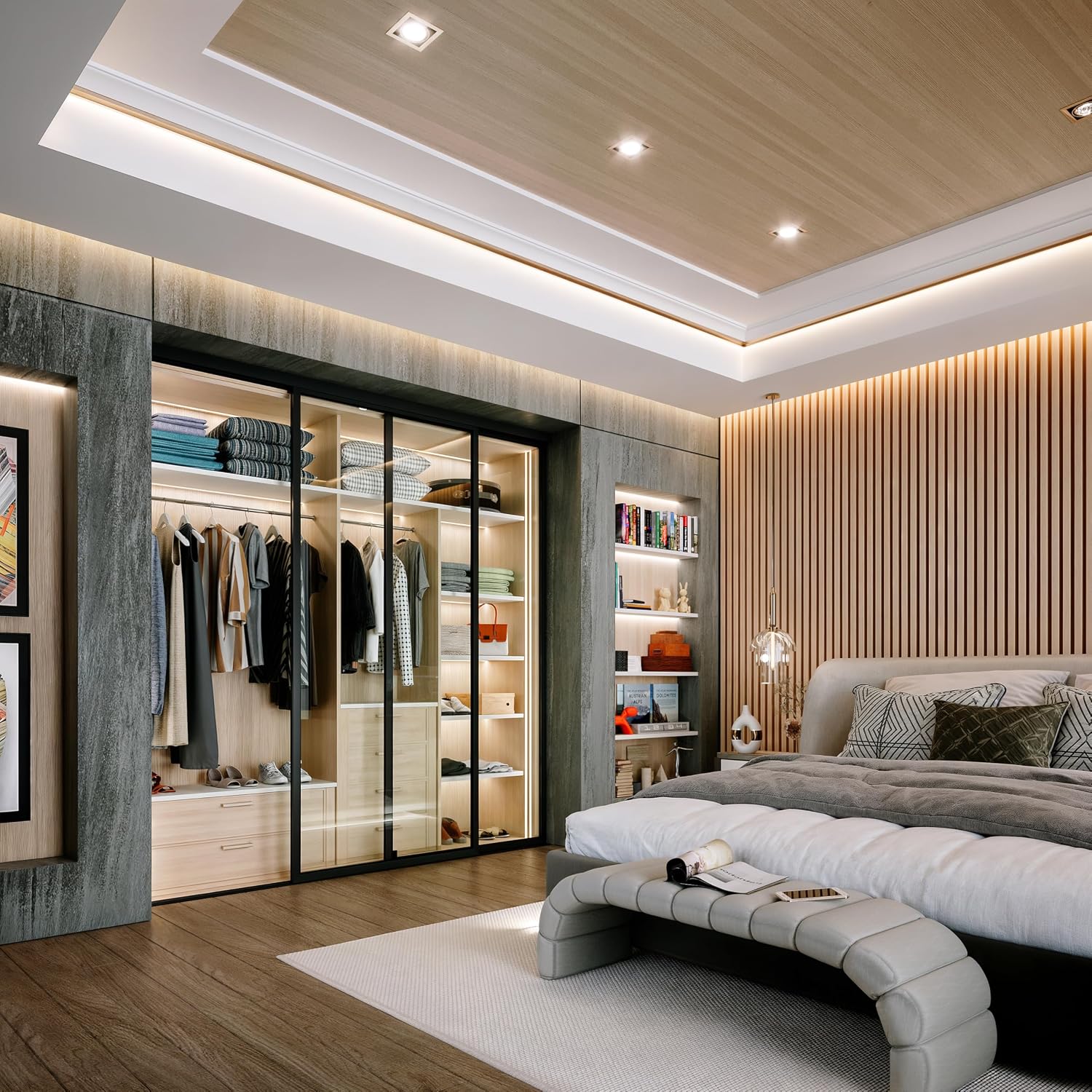 Door55 2 Panel Glass Sliding Closet Door With Aluminum Frame, Silent Glide Technology - Easy Installation for Bedrooms, Double Door Panels