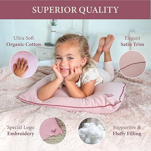 Miniatura 3 de Pharmedoc Almohada para niños pequeños con funda de almohada, almohada Little Garoo de 14 x 19 pulgadas, almohadas de algodón orgánico rosa para
