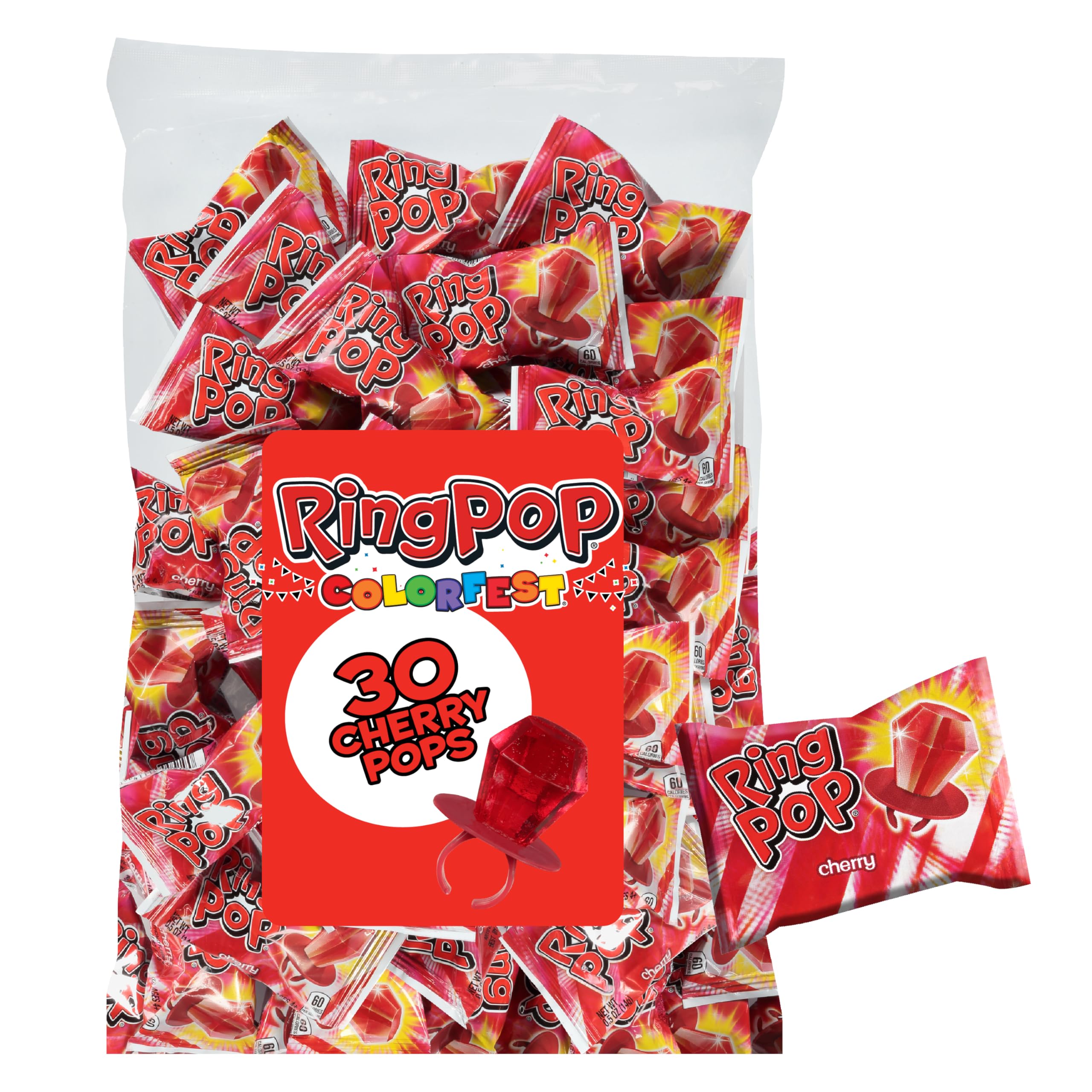 Ring Pop Red Easter Candy Lollipops, 30 Ct Bulk Individually Wrapped in Red Cherry Flavor, Full Size, Fun Hard Candy For Birthday Parties, Easter Basket Stuffers, Egg Fillers, Party Favors