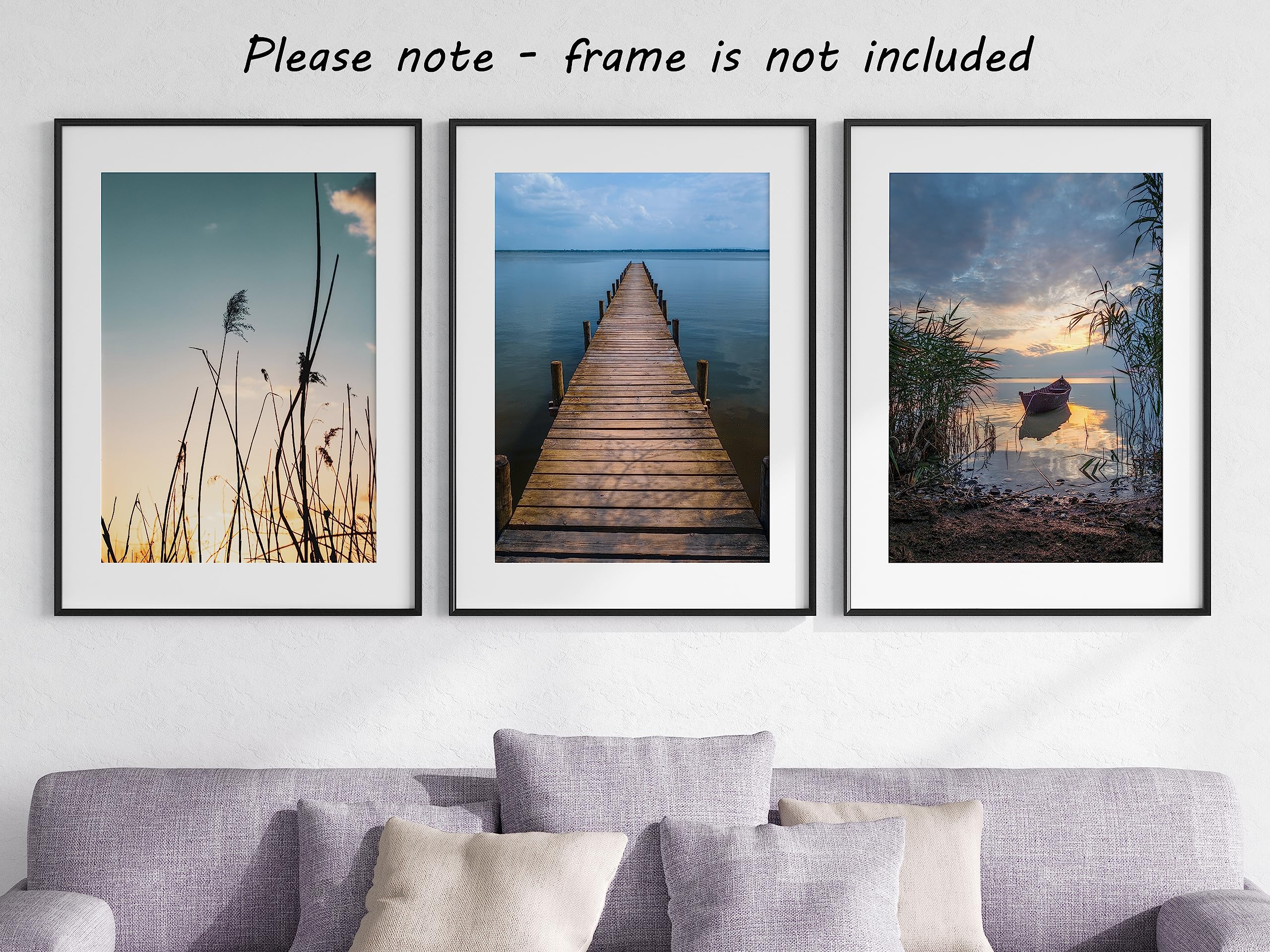 Eviepops Prints Boat On The Lake Relaxing Landscape Set of 3 Unframed Wall Prints, Natural Photo Art, Home Décor, Boat - Image 3