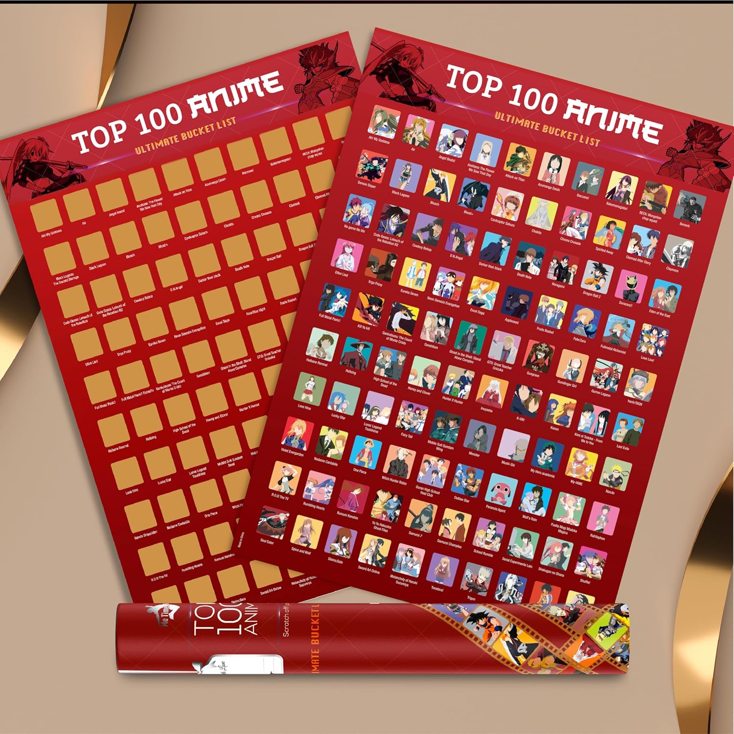 Me Time Joy Top 100 Anime Scratch Off Poster With Scratching Tool - Bucket List Series