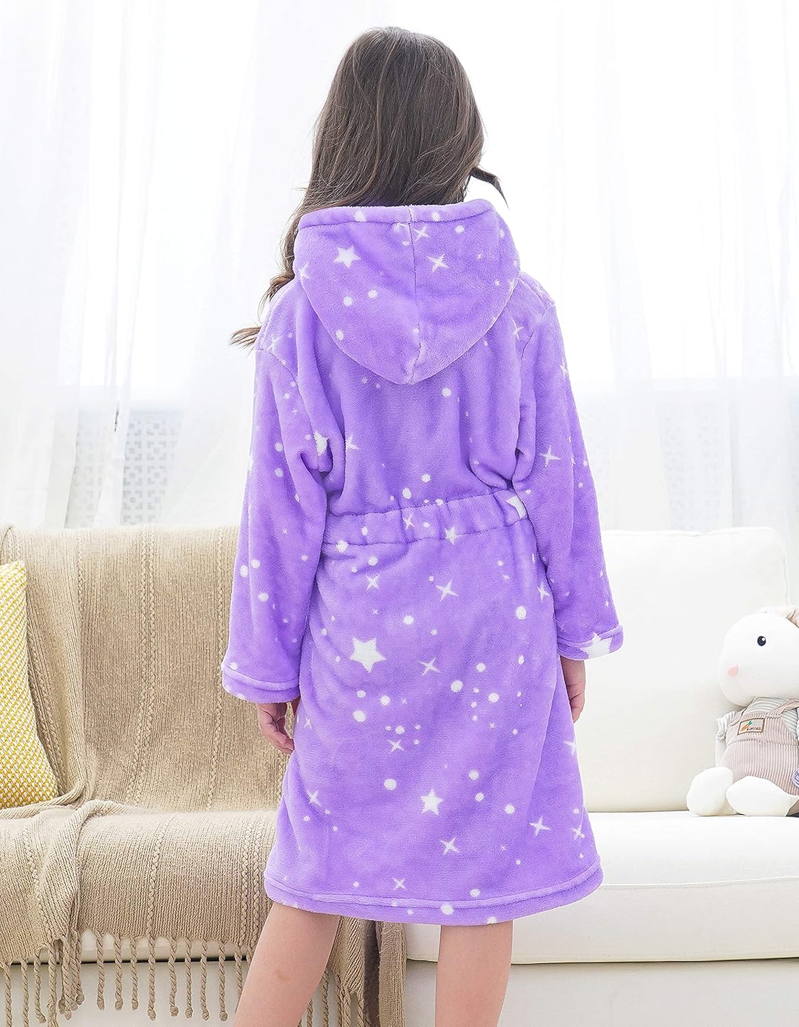 Doctor Unicorn Soft Hooded Rainbow Bathrobe Sleepwear for Girls - Image 4