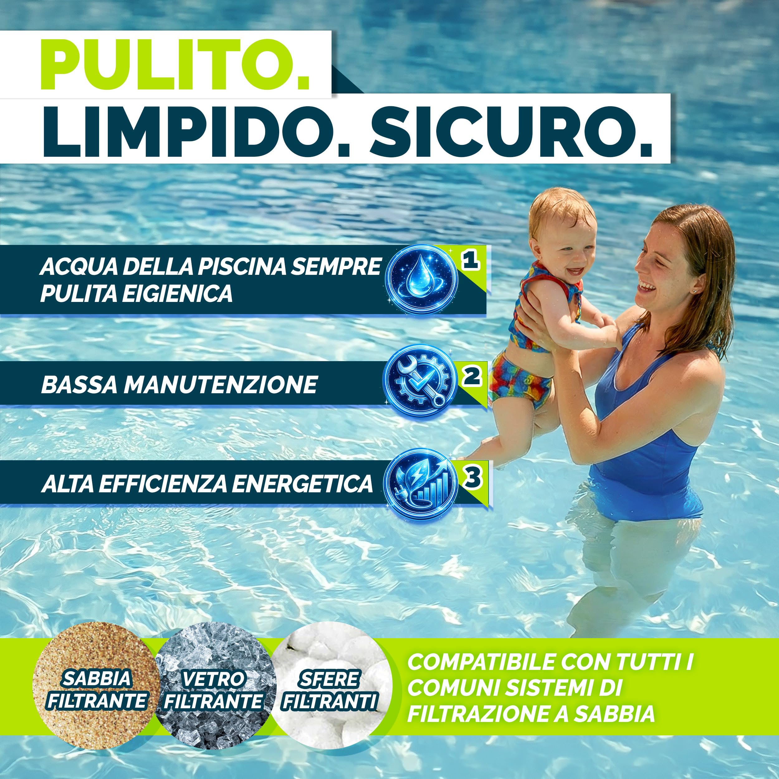 tillvex Depuratore d'acqua per piscina 10 m³/h 800 g sfere filtro Pompa filtro a sabbia con valvola