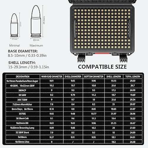 Miniatura 3 de Kinghardcase Estuche de almacenamiento redondo con cierre de bala 350  Caja de munición resistente al agua para parabelo de 0.354 x 0.748 in  0.354