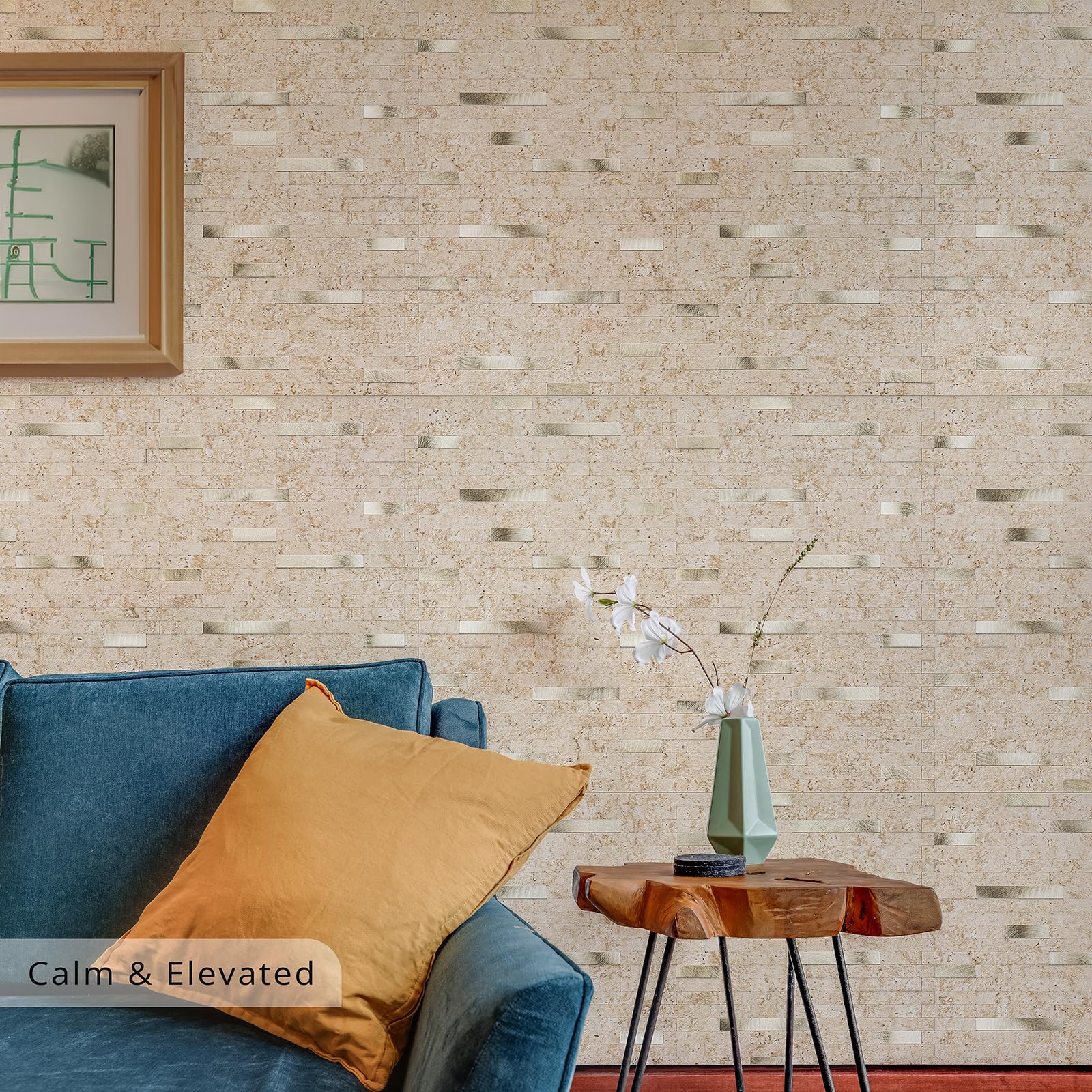 StyloVue 20 hojas para despegar y pegar contra salpicaduras para cocina, travertino clásico mejorado 2026 beige con detalles de metal dorado, azulejo adhesivo para salpicaduras de cocina, caravana