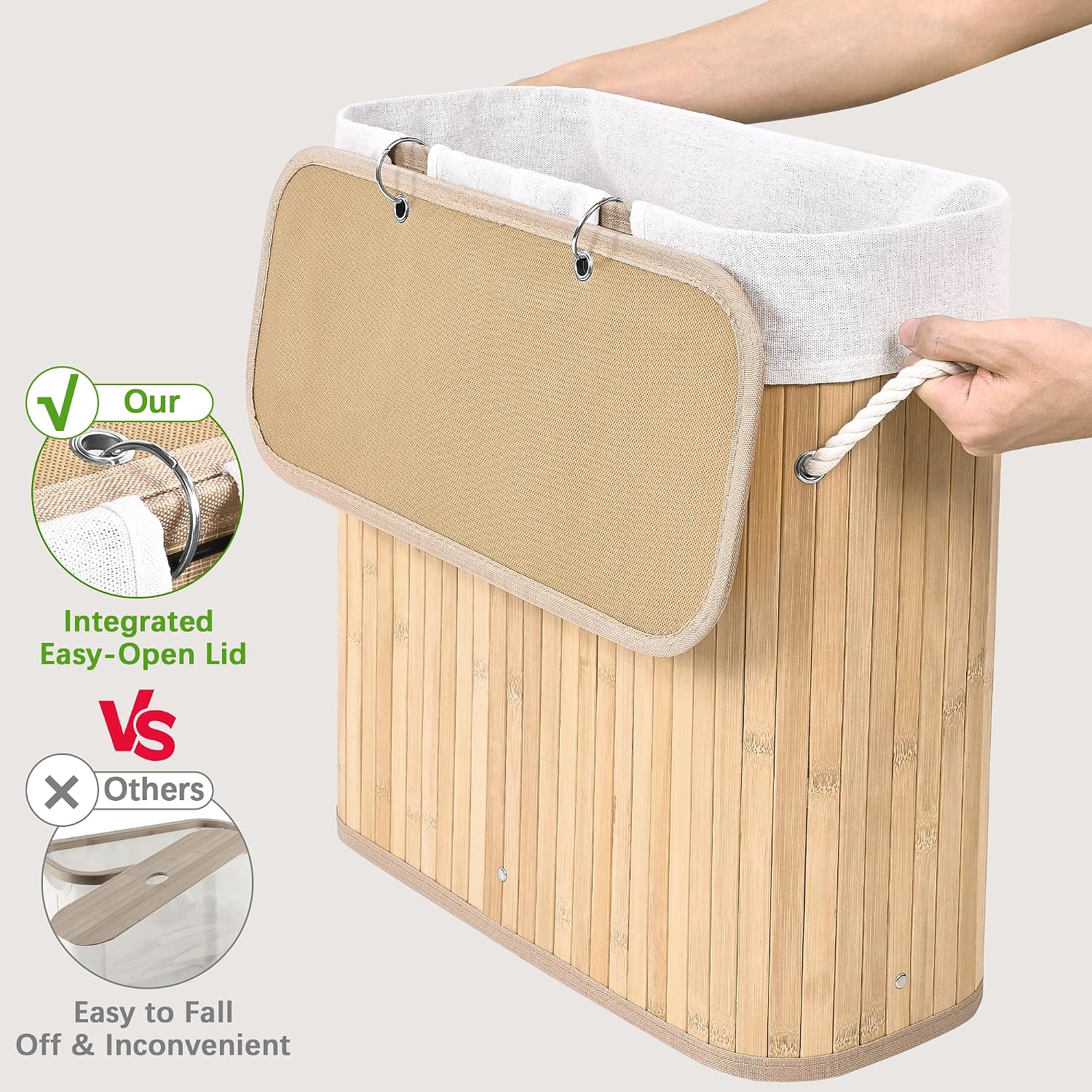 Livole Hand-Woven Bamboo Toilet Paper Storage with Lid & Handle, Natural
