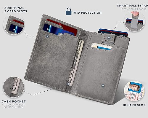 Miniatura 4 de SERMAN BRANDS Carteras para hombres delgadas de cuero RFID bloqueo minimalista tarjeta frontal bolsillo frontal plegable viaje delgado