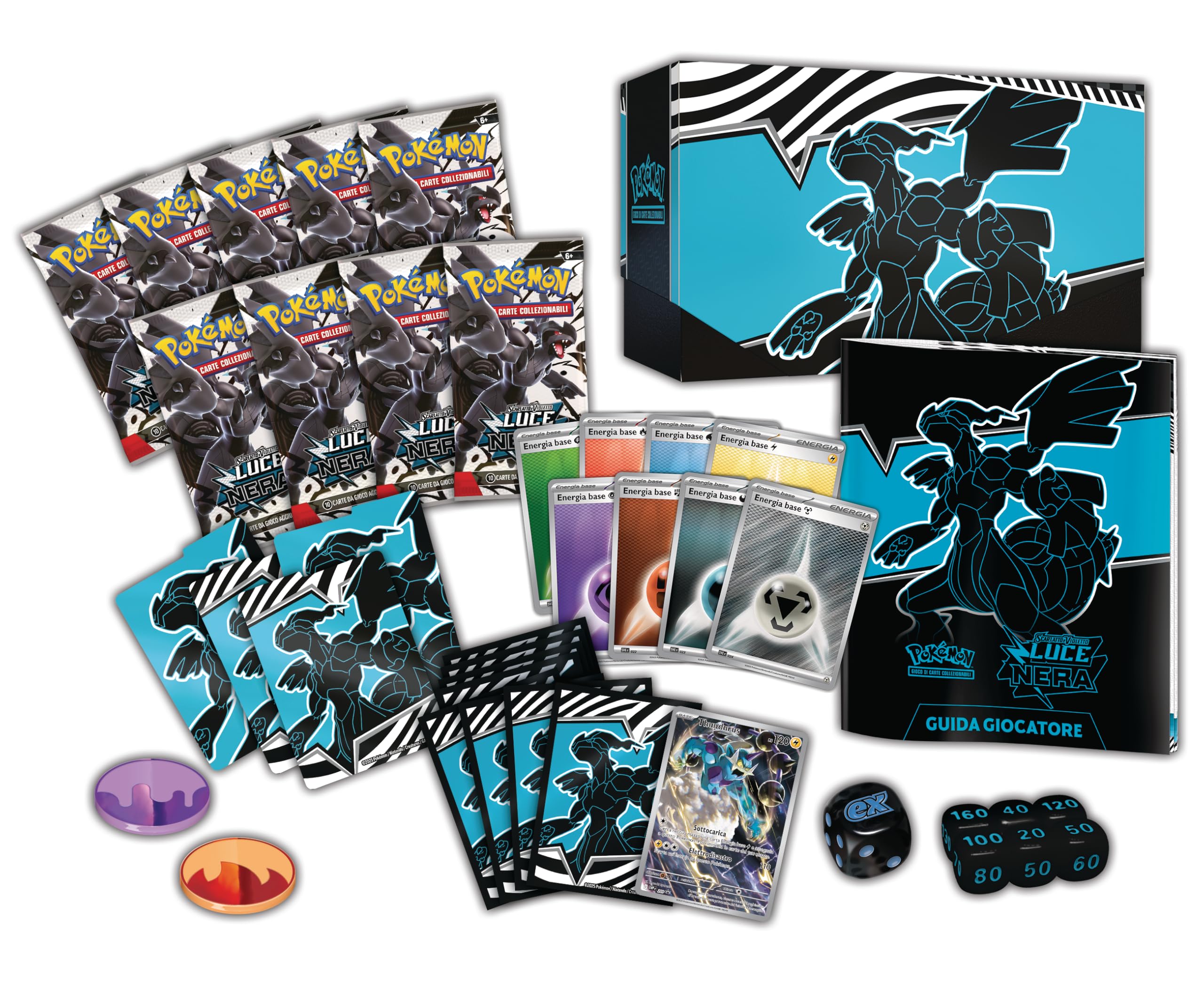 Pokémon: set Allenatore Fuoriclasse (Zekrom) dell’espansione Scarlatto e Violetto - Luce Nera del GCC Pokémon (una carta a figura intera di Thundurus, nove buste di espansione e accessori premium)