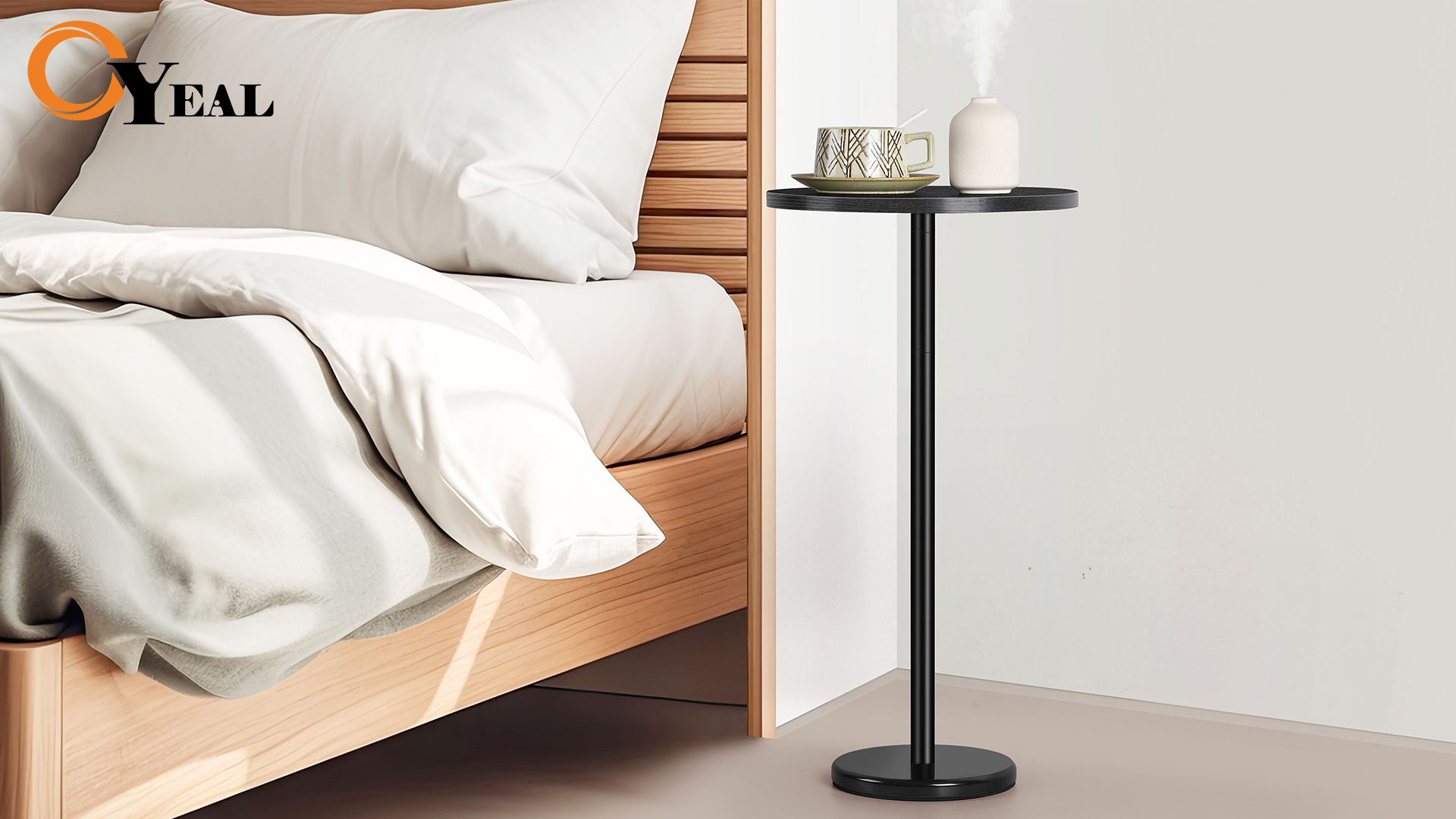 Black Drink Table Small Round Pedestal Side Table with Marble Base