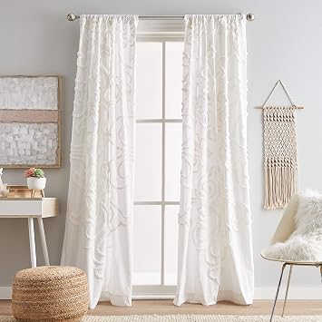 Peri Home Gates Tufted Chenille Rod Pocket Window Curtain, 84" Panel Pair, White
