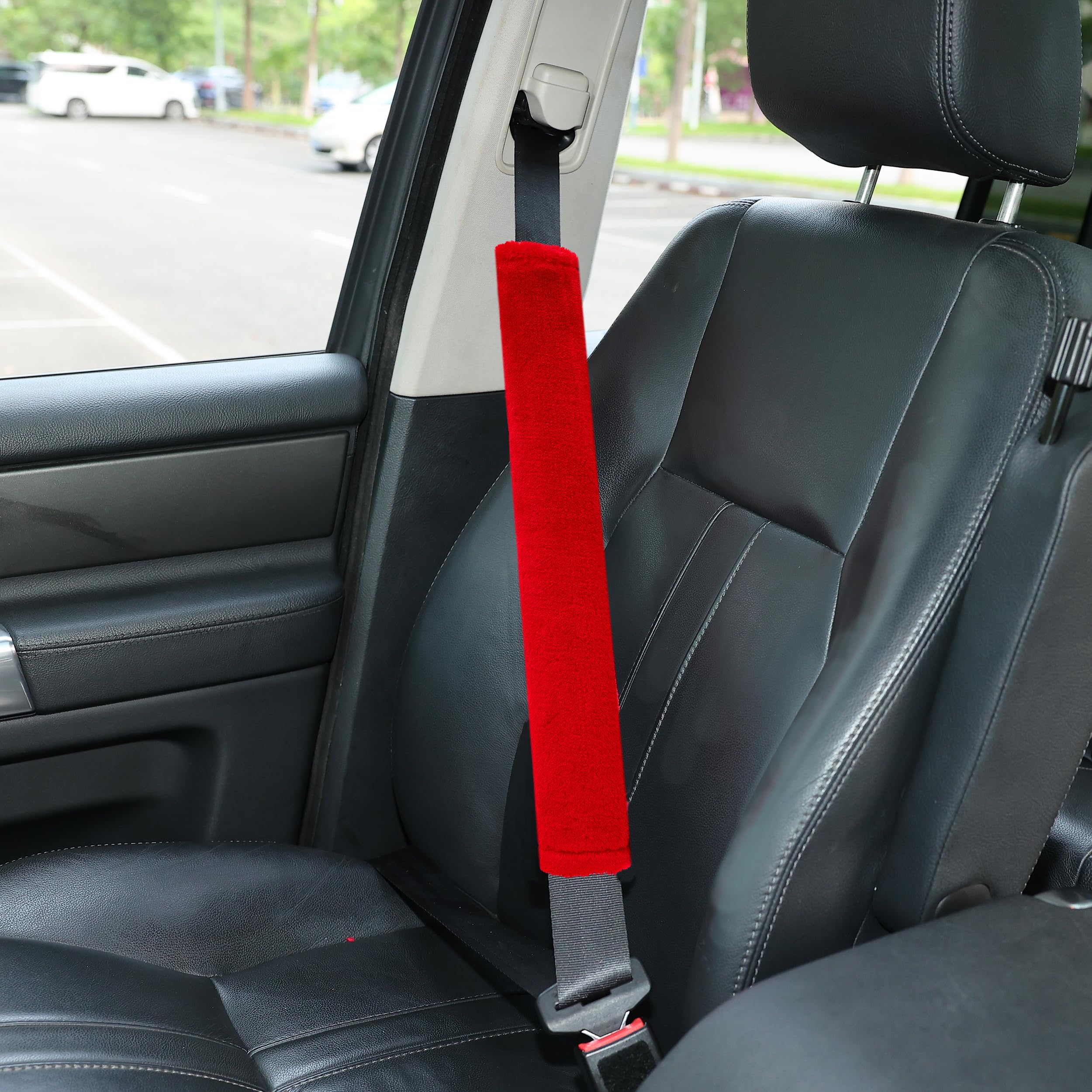 Amooca Soft Faux Fur Universal Fit Seatbelt Cover Car Truck SUV Airplane Seat Belt Shoulder Pad for Carmera Backpack Straps Neck Cushion Protector