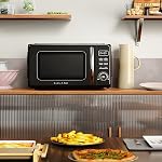 Galanz GLCMKZ11BKR10 Retro Countertop Microwave Oven with Auto Cook & Reheat, Defrost, Quick Start Functions, Easy Clean with Glass Turntable, Pull Handle, 1.1 cu ft, Black