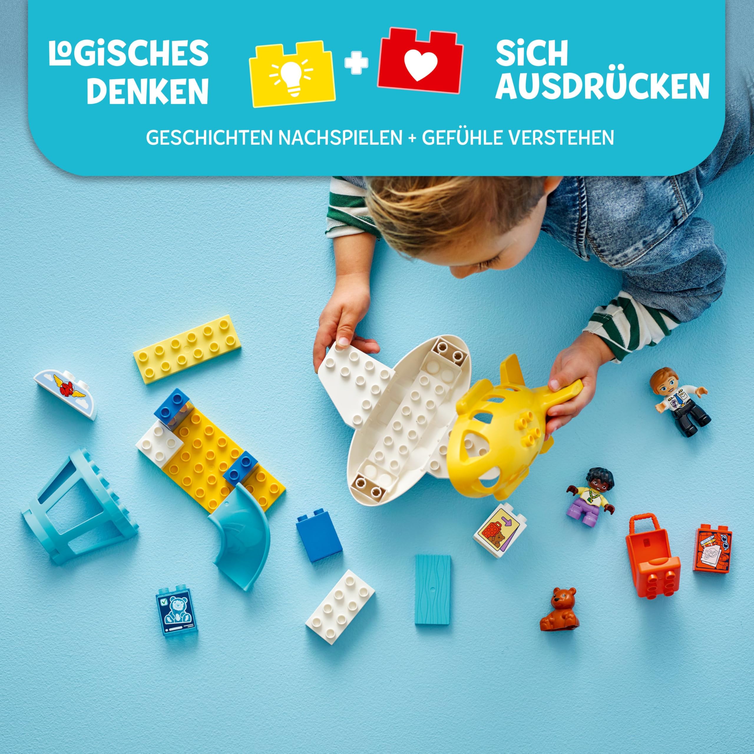 LEGO DUPLO Town Erster Besuch im Flughafen - Lernspielzeug zur Förderung der Motorik für Kleinkinder - inkl. Flugzeug, 2 Figuren & Teddybär - Geschenk für Jungen und Mädchen ab 2 Jahren - 10443