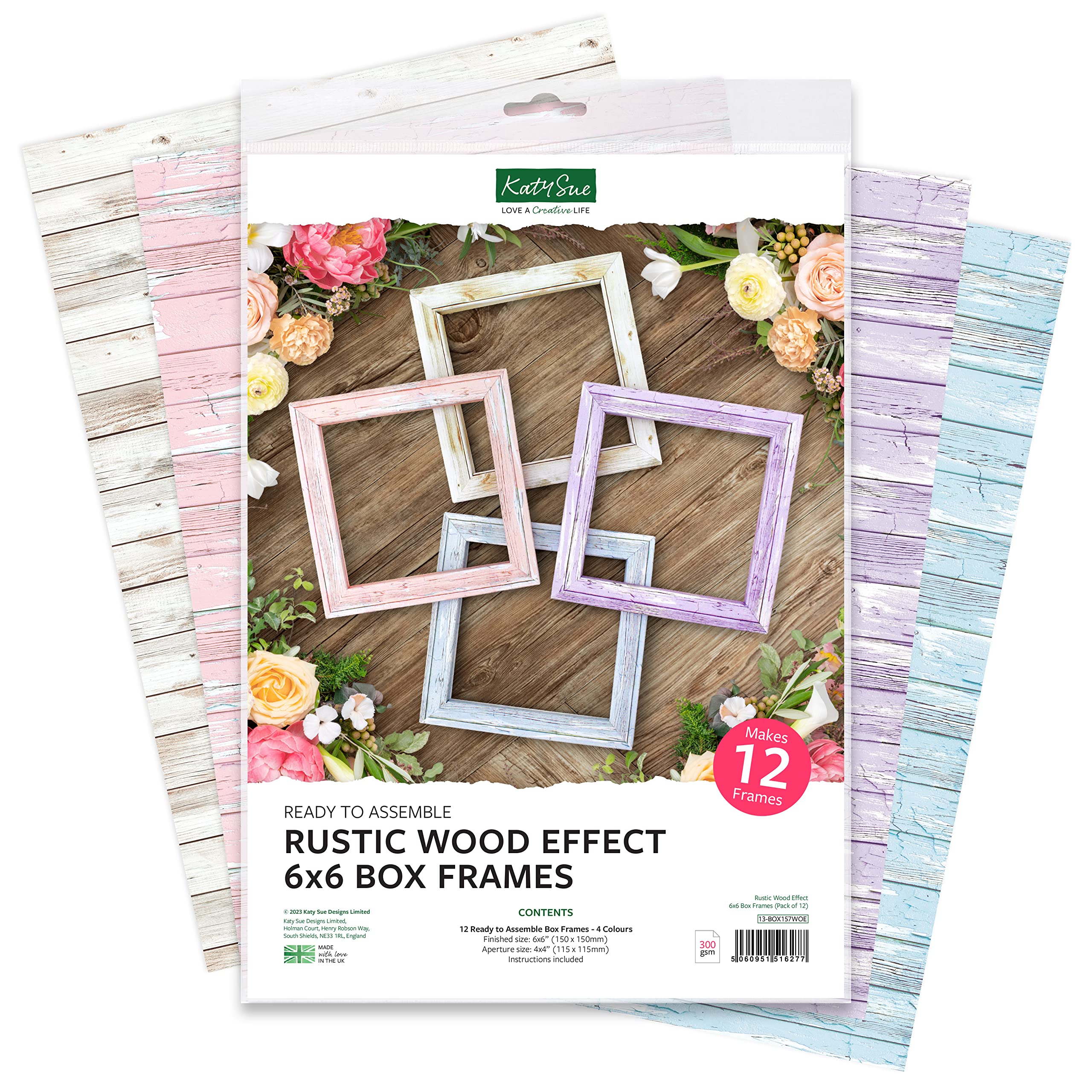 Katy Sue Rustic Wood Effect 6 x 6 Inch (150 x 150 mm) Box Frames - Contains 12 Ready & Easy to Assemble Box Frames (Aperture Size 4 x 4 Inch / 115 x 115 cm)