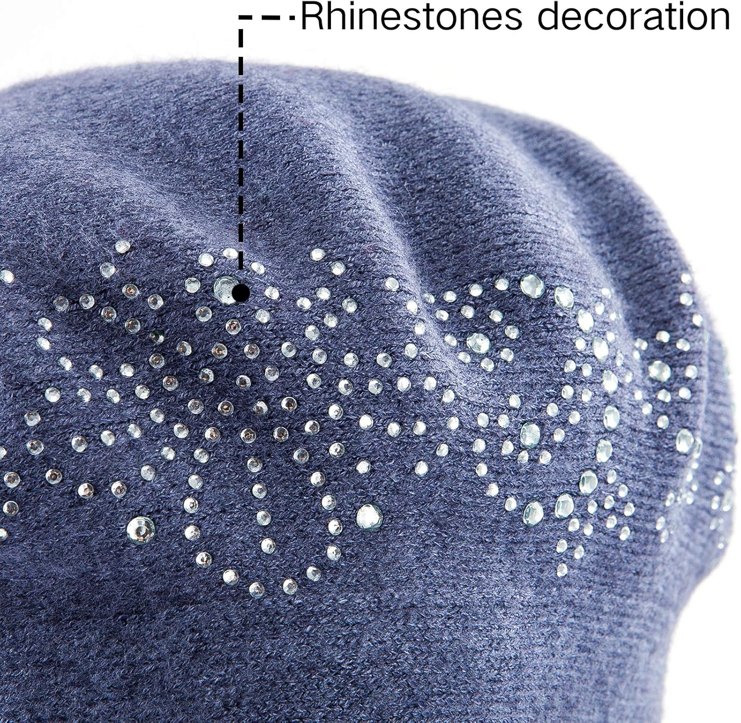 LADYBRO Rhinestone Beret Hats for Women 2 Layers Wool French Knit Cap Lady Winter Black - Image 6