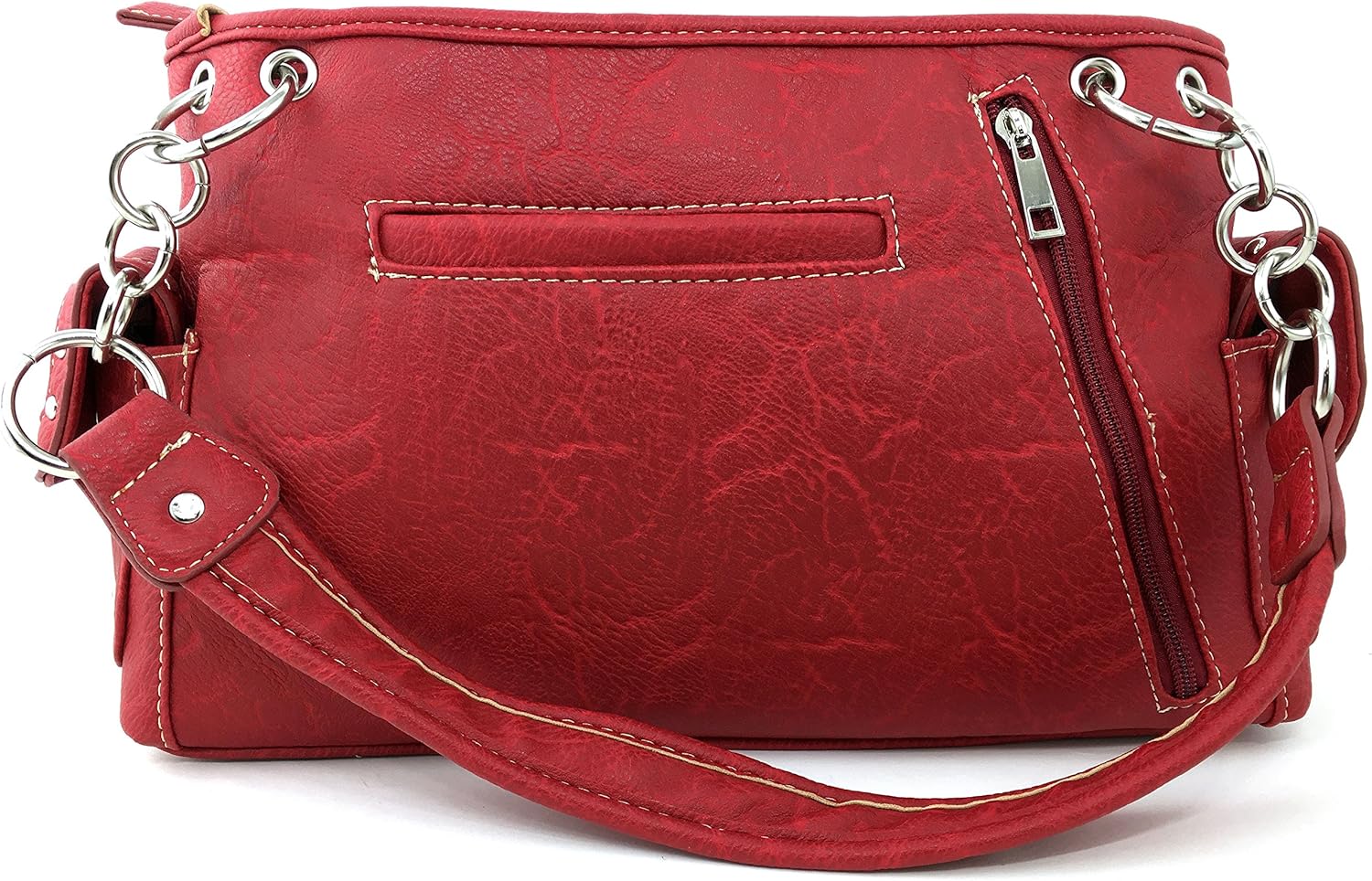 Justin West Horse Embroidery Studded Concealed Carry Handbag Purse Matching Wallet (Red)