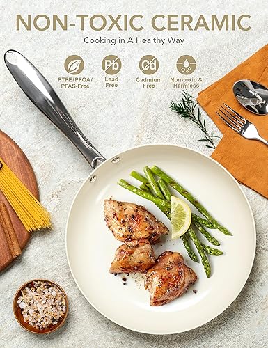 Miniatura 2 de MICHELANGELO Sartén grande con tapa, sartén de cerámica de 14 pulgadas con revestimiento antiadherente, sartén antiadherente saludable, compatible