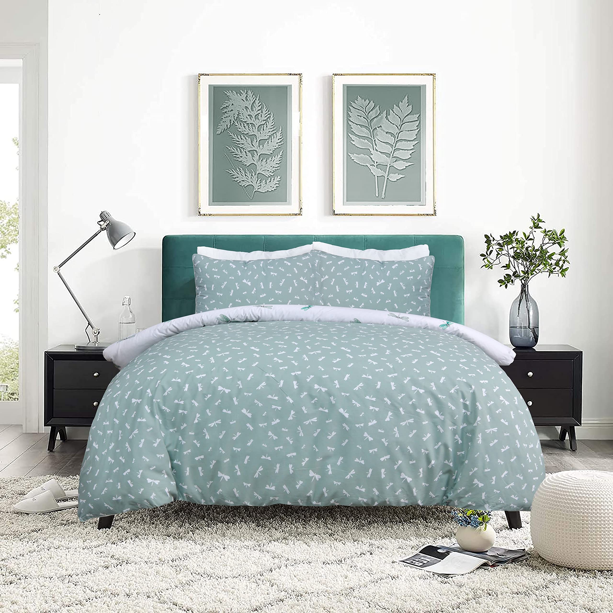 Sleepdown Parure de lit réversible avec Housse de Couette et taies  doreiller - Motif Libellule - Blanc et Vert - pour lit King Size (230 x  220 cm) : Amazon.fr: Cuisine et Maison