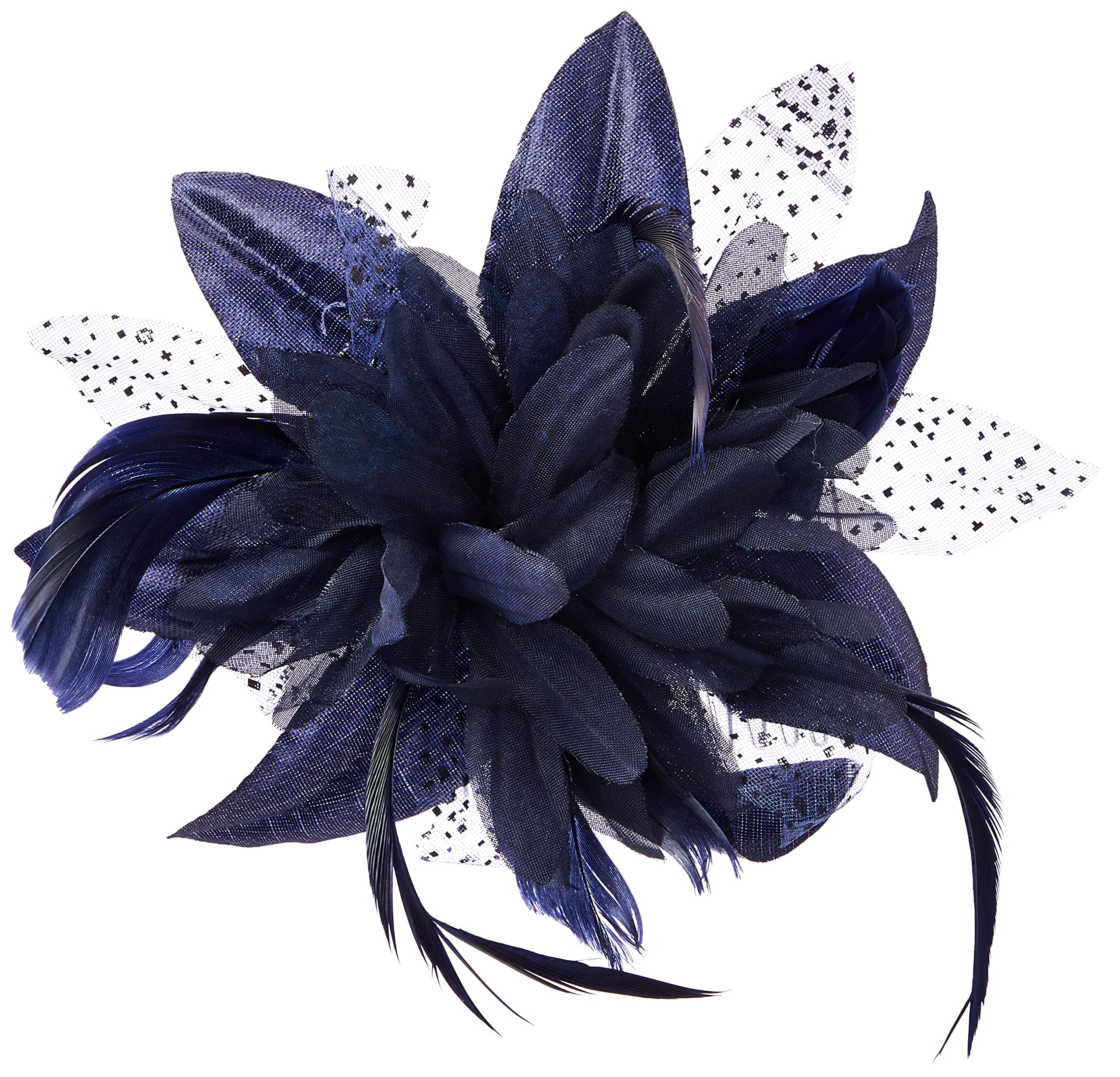 GIZZY® Ladies Navy Blue Chiffon Lily & feather Fascinator on Comb.